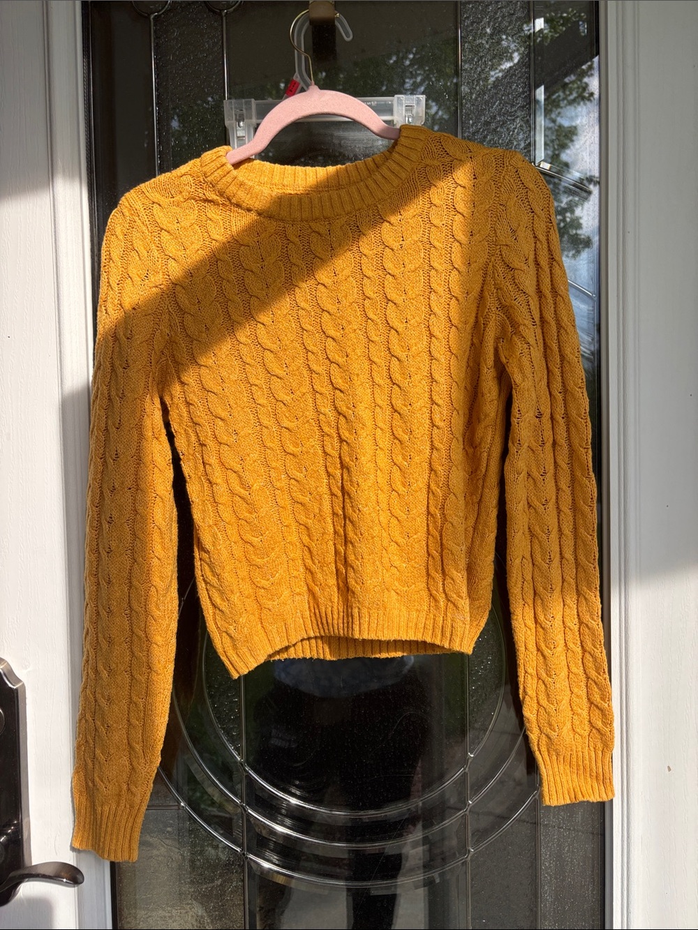 American Eagle Outfitters Golden Yellow Cable Knit Crewneck Sweater